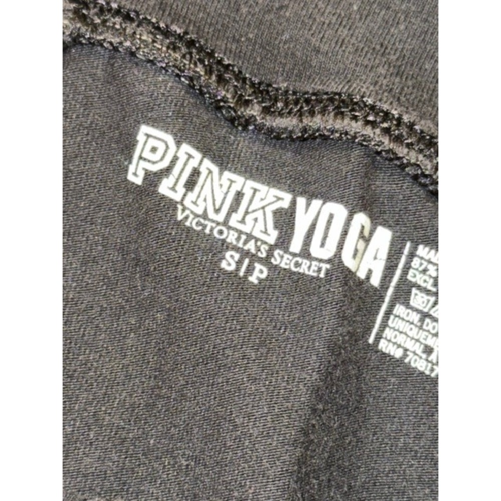 Pink Victoria's Secret Black Yoga Leggings Sequin Chevron Foldover Waist Small - Picture 5 of 6